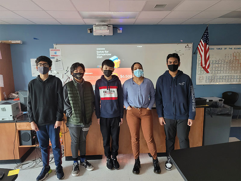 High school students Hayder Jahangeer, Ethan Luong, Alicia Maria, Dylan Ramsahai and Farell Sanchez