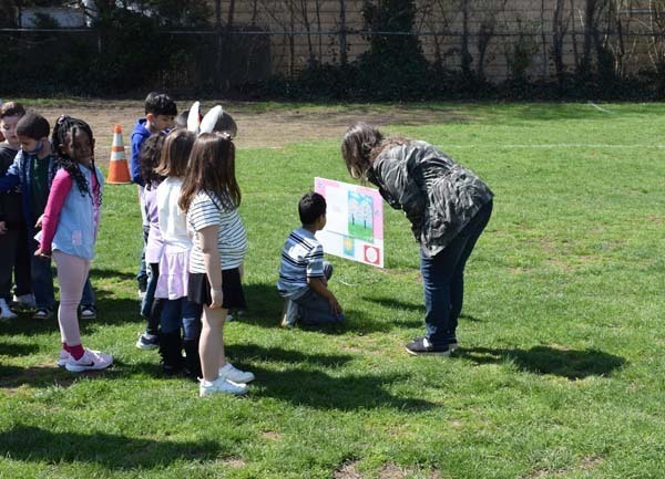 Kindergartners at Chestnut Street School in West Hempstead enjoyed an interactive storybook adventure with a StoryWalk during National Library Week. 